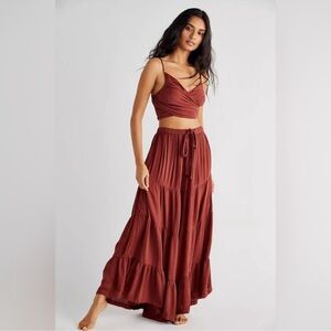 NWOT Free People Sun Set Tiered Ruffled Wide Leg Pants, S